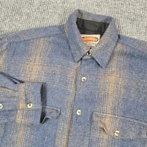 Paragraff Shirt Jacket Mens XL Blue Plaid‎ Heavy Wool Blend Flannel Long Sleeve